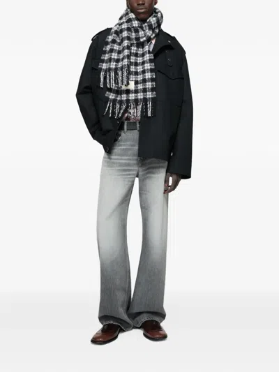 Acne Studios Checked Logo Scarf In Black