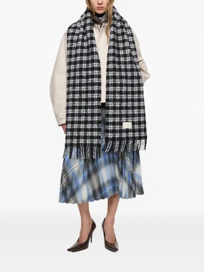 Acne Studios Checked Logo Scarf In Black