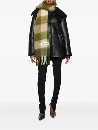 Acne Studios Mohair Check Scarf In Green