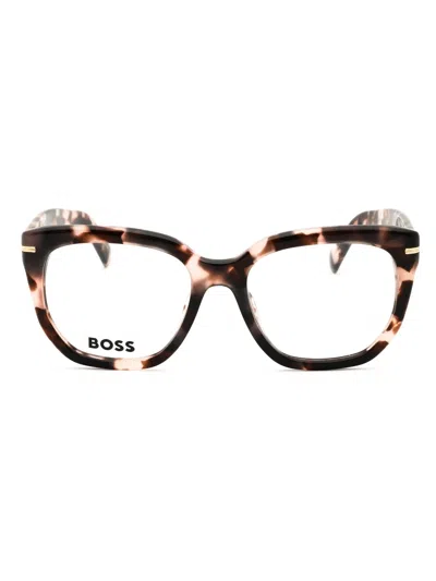Hugo Boss Tortoiseshell-pattern Rectangle-frame Glasses In Pink Havana/clear Demo Lens