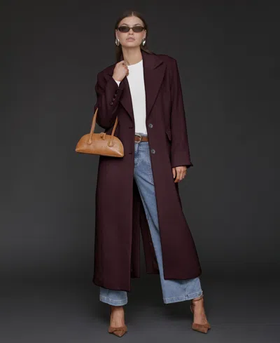 Avec Les Filles Women's Double-breasted Long Wool-blend Structured-shoulder Coat In Dulse
