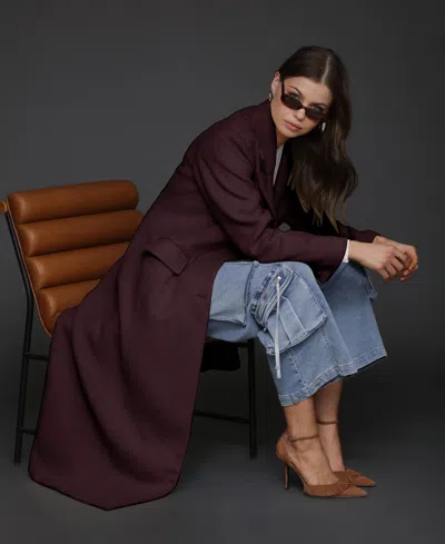Avec Les Filles Women's Double-breasted Long Wool-blend Structured-shoulder Coat In Dulse