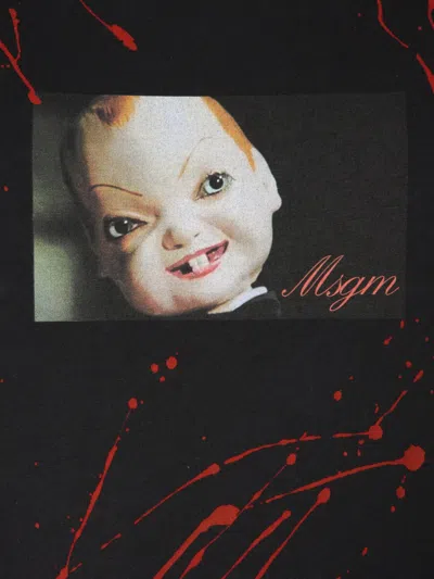 Msgm Graphic Doll Face Printed Crew Neck T-shirt In Black