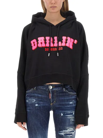 Dsquared2 Logo Cotton Sweatshirt In Black