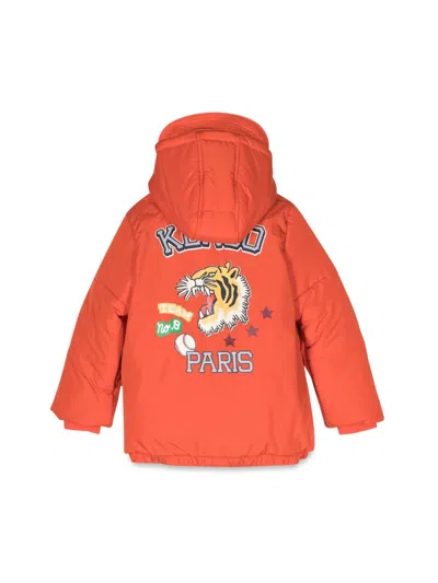 Kenzo Hooded Polyamide Down Jacket In Orange
