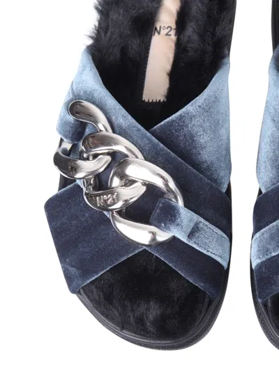 N°21 Velvet Sandals With Oversized Chain In Blue