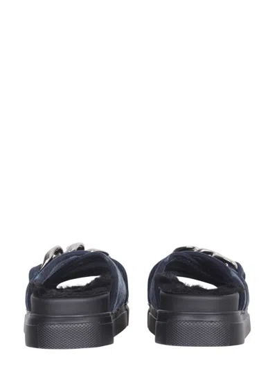 N°21 Velvet Sandals With Oversized Chain In Blue