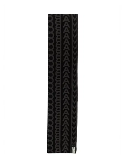Marc Jacobs Monogram Knit Wool Scarf In Gray