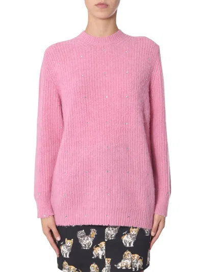 Msgm Soft Pink Oversized Crew Neck Sweater In Pink