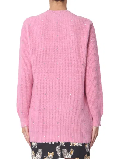 Msgm Soft Pink Oversized Crew Neck Sweater In Pink