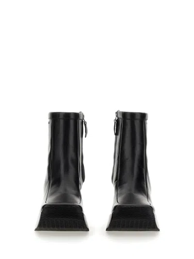 Raf Simons Square Toe Leather Ankle Boot In Multi