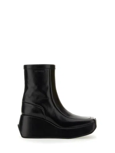 Raf Simons Square Toe Leather Ankle Boot In Multi