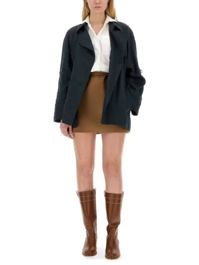 Fay Navy Blue Double-breasted Trench Jacket With Belt In Black