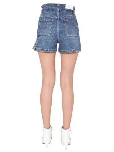 Msgm High-waisted Denim Shorts With Paperbag Waist In Blue