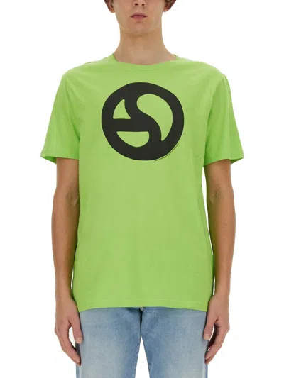 Acne Studios Printed Cotton-lyocell T-shirt In Green