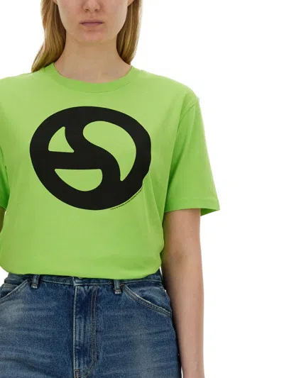Acne Studios Printed Cotton-lyocell T-shirt In Green