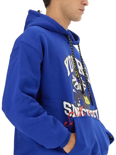 Msgm Logo-embroidered Cotton Sweatshirt In Blue