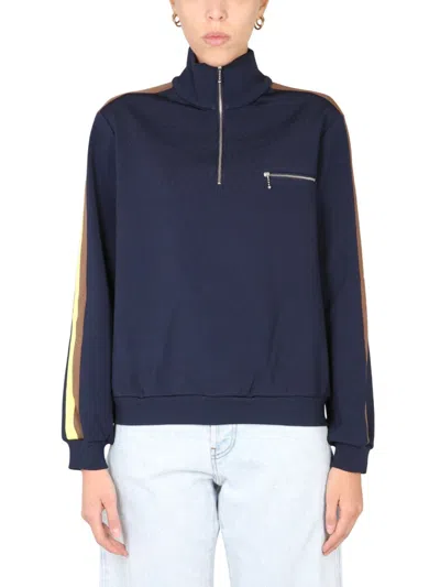 Tory Burch Viscose Blend Front Zipper Sweatshirt In Blue