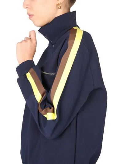Tory Burch Viscose Blend Front Zipper Sweatshirt In Blue