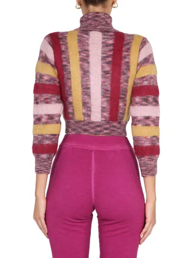 Dsquared2 Short Ribbed Turtleneck Top With Long Sleeves In Multi