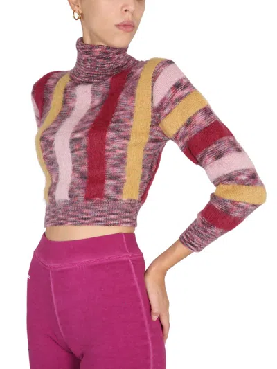 Dsquared2 Short Ribbed Turtleneck Top With Long Sleeves In Multi