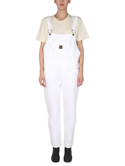 Washington Dee Cee Solid Color Denim Jumpsuit With Logoed Buttons In White