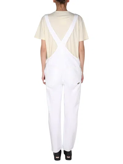 Washington Dee Cee Solid Color Denim Jumpsuit With Logoed Buttons In White