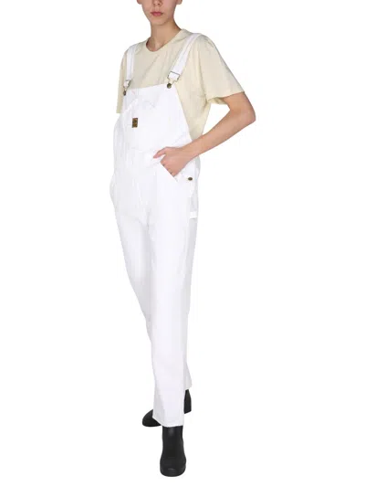Washington Dee Cee Solid Color Denim Jumpsuit With Logoed Buttons In White