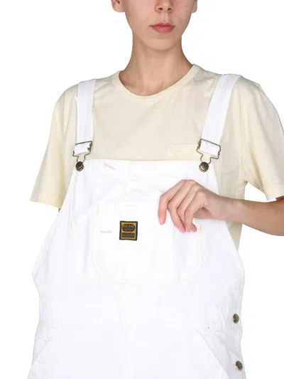 Washington Dee Cee Solid Color Denim Jumpsuit With Logoed Buttons In White