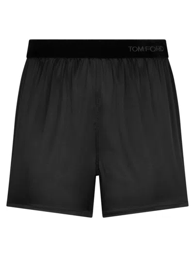 Tom Ford Peach-feel Silk Satin Pj Shorts In Black