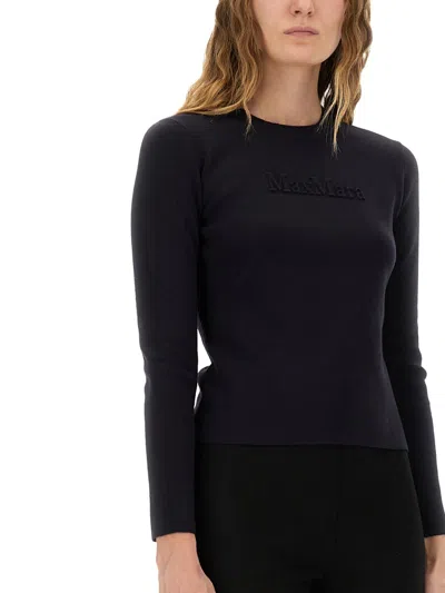 Max Mara Logo-knit Viscose Sweater In Blue