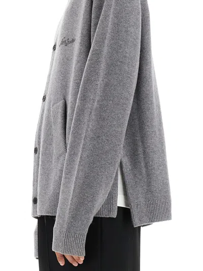 Acne Studios Relaxed-fit V-neck Cardigan With Button-down Front And Embroidered Detailing In Gray