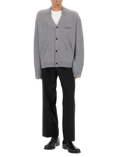 Acne Studios Relaxed-fit V-neck Cardigan With Button-down Front And Embroidered Detailing In Gray