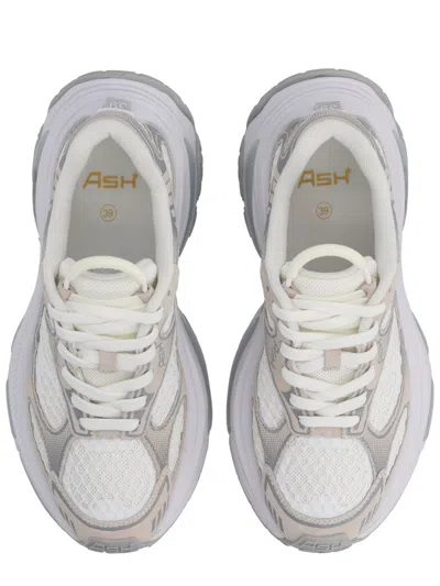 Ash Mesh Panel Sneakers Rubber Sole Pull Tab In White