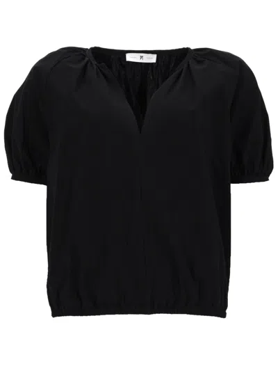 Pt Torino Black Solid V Neck Top In Black