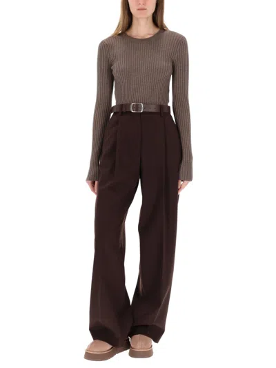 Helmut Lang Ribbed Wool Open Back Blouse In Brown