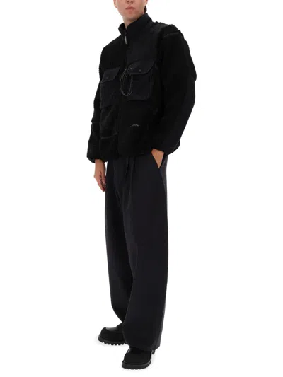 And Wander Black Mix Boa Polyester-blend Plush Jacket In Black