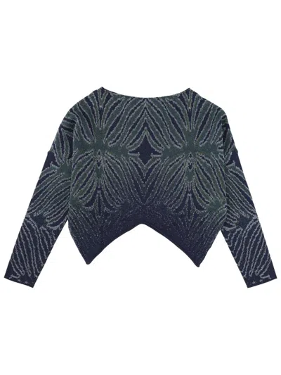 Circus Hotel Mesh Top Geometric Pattern Asymmetric Hem In Multi