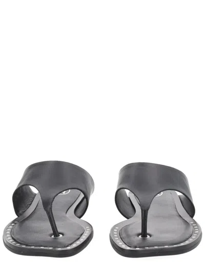 Ash Genius Leather Studded Thong Sandals In Black