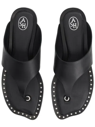 Ash Genius Leather Studded Thong Sandals In Black