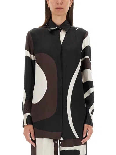 Kiton Abstract Pattern Silk Shirt In Brown