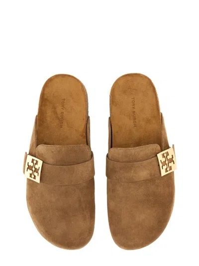 Tory Burch Suede Buckle-strap Mule In Brown