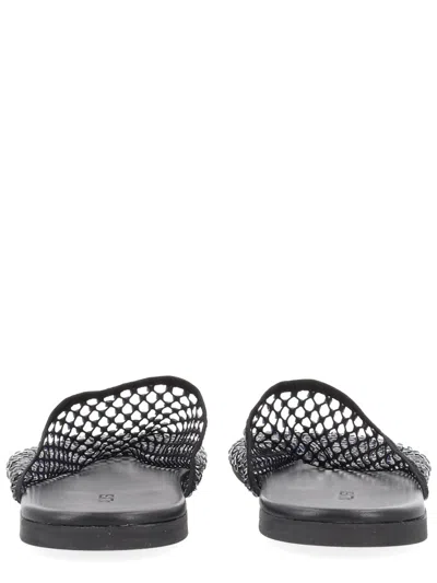 Alysi Slide Mule Sandal Rhinestone Mesh Flat Sole In Black