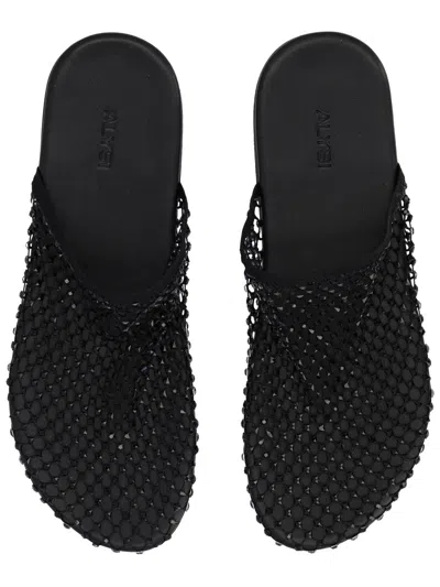 Alysi Slide Mule Sandal Rhinestone Mesh Flat Sole In Black