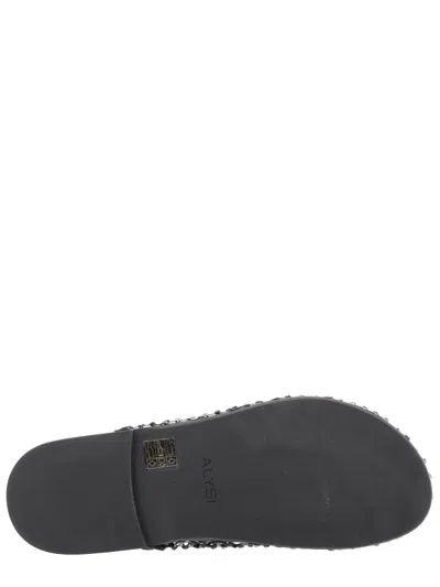 Alysi Slide Mule Sandal Rhinestone Mesh Flat Sole In Black