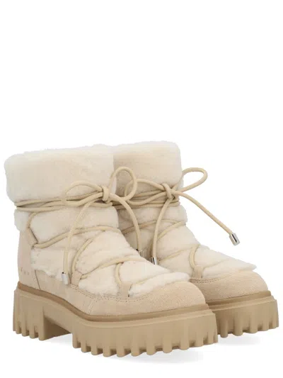 Hogan H700 Shearling-trimmed Suede Ankle Boots In Multi