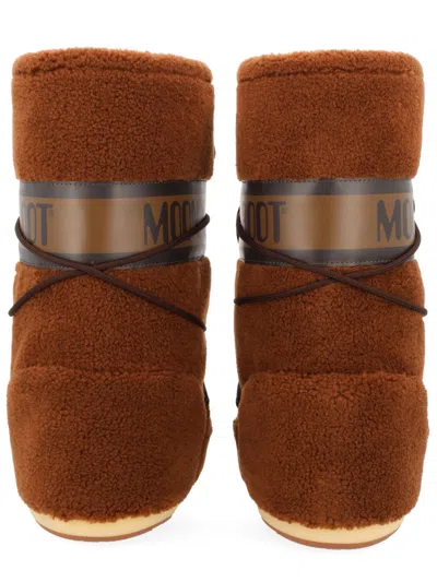 Moon Boot Faux Fur Flat Sole High Ankle Boots In Brown