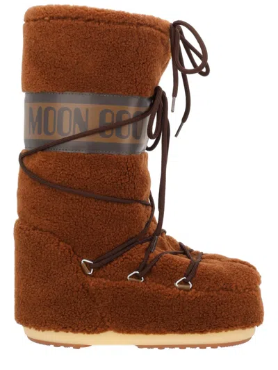 Moon Boot Faux Fur Flat Sole High Ankle Boots In Brown