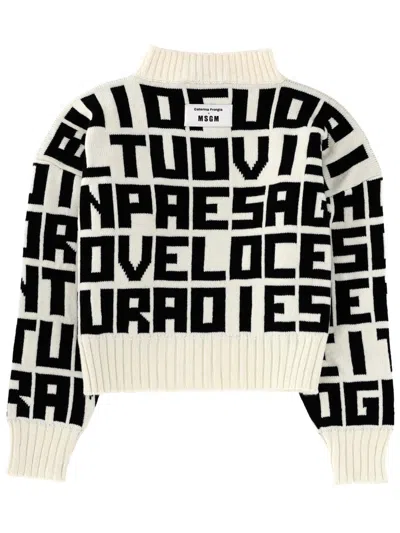 Msgm Black Virgin Wool-blend Lettered Sweater In Multi
