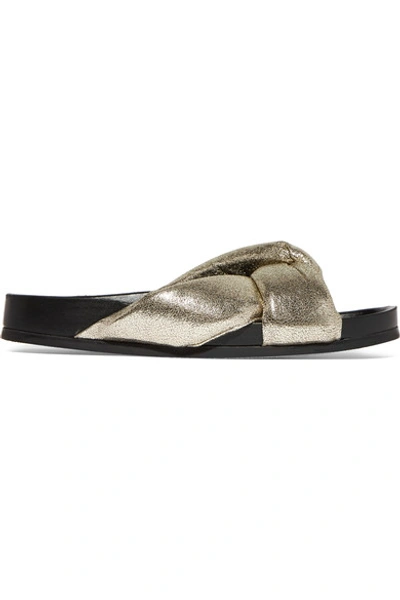 Shop Chloé Metallic Cracked-leather Slides In Gold